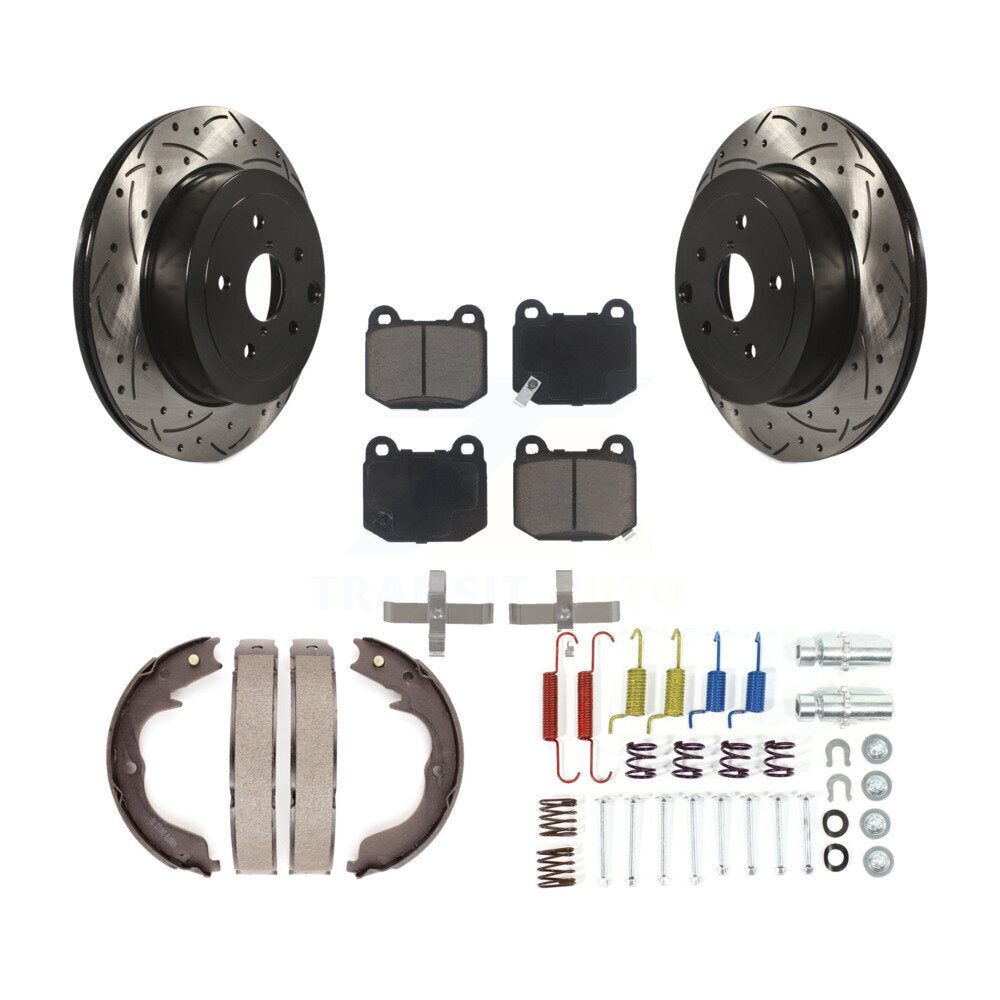 Disque arrière, Rotors percés et fendus, plaquettes en céramique, Kit de quincaillerie pour chaussures de stationnement pour