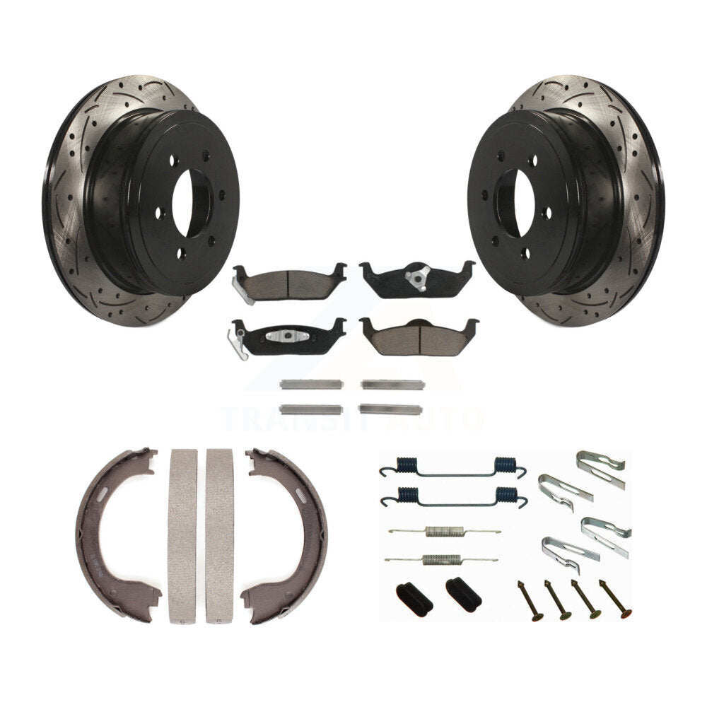 Disque arrière, Rotors percés et fendus, plaquettes en céramique, Kit de quincaillerie pour chaussures de stationnement pour