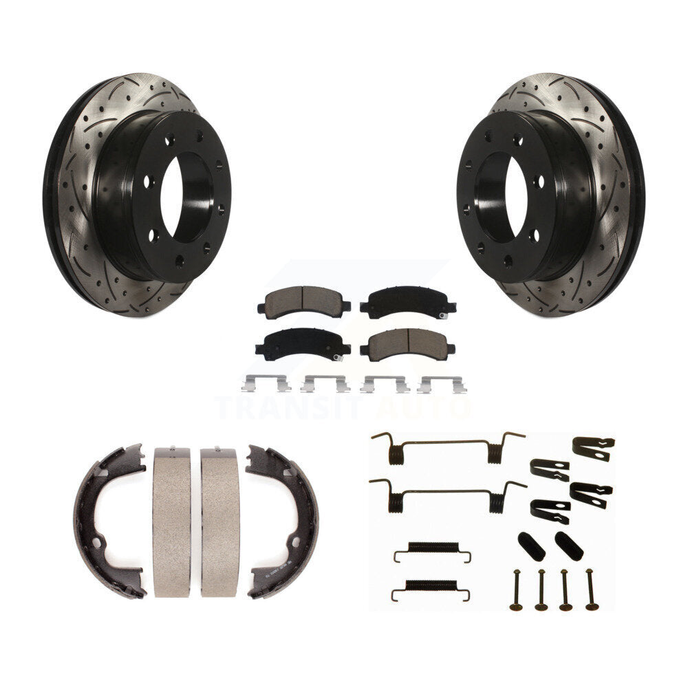 Disque arrière, Rotors percés et fendus, plaquettes en céramique, Kit de quincaillerie pour chaussures de stationnement pour