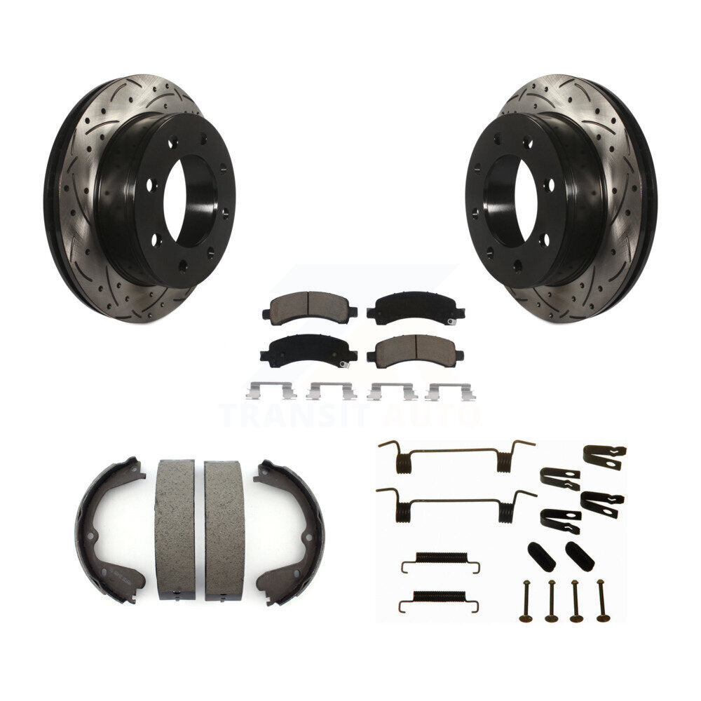 Disque arrière, Rotors percés et fendus, plaquettes en céramique, Kit de quincaillerie pour chaussures de stationnement pour