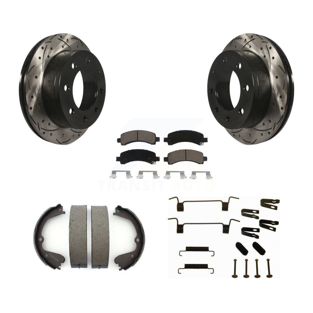Disque arrière, Rotors percés et fendus, plaquettes en céramique, Kit de quincaillerie pour chaussures de stationnement pour