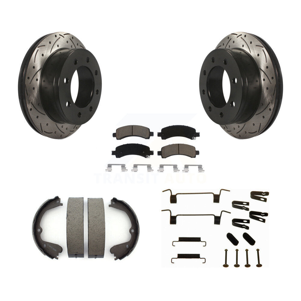 Disque arrière, Rotors percés et fendus, plaquettes en céramique, Kit de quincaillerie pour chaussures de stationnement pour