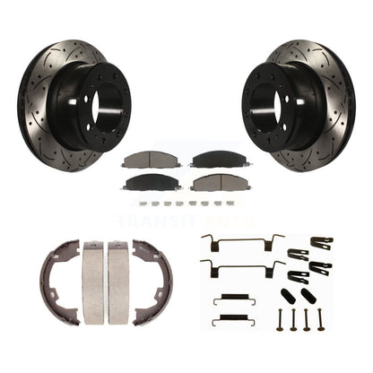 Disque arrière, Rotors percés et fendus, plaquettes en céramique, Kit de quincaillerie pour chaussures de stationnement pour