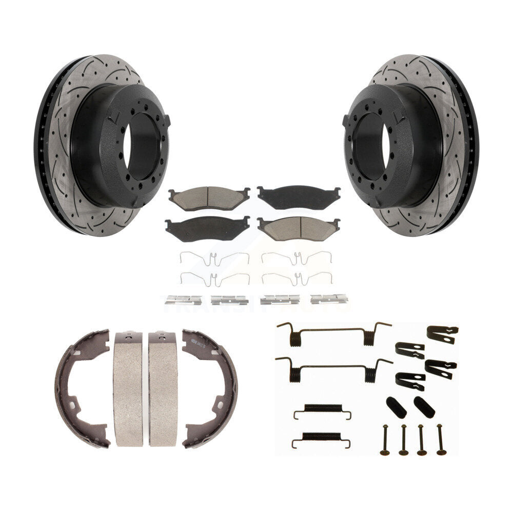Disque arrière, Rotors percés et fendus, plaquettes en céramique, Kit de quincaillerie pour chaussures de stationnement pour