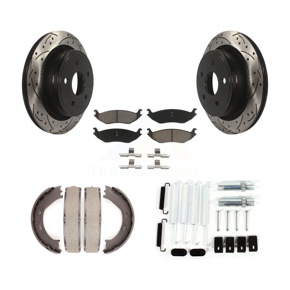 Disque arrière, Rotors percés et fendus, plaquettes en céramique, Kit de quincaillerie pour chaussures de stationnement pour
