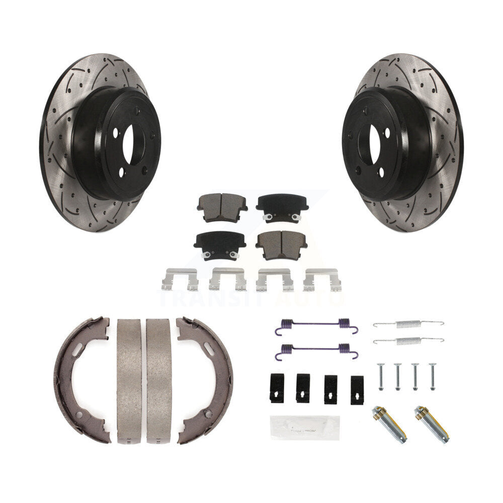 Disque arrière, Rotors percés et fendus, plaquettes en céramique, Kit de quincaillerie pour chaussures de stationnement pour