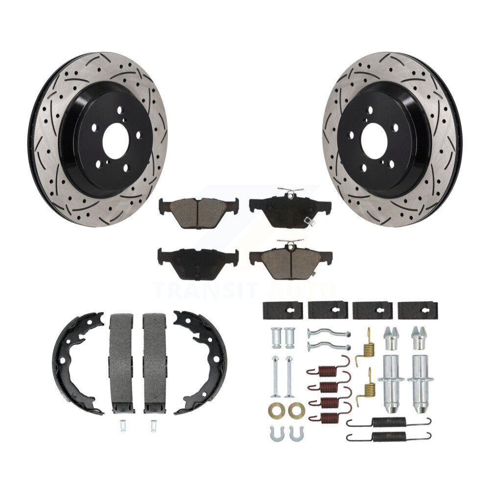 Disque arrière, Rotors percés et fendus, plaquettes en céramique, Kit de quincaillerie pour chaussures de stationnement pour