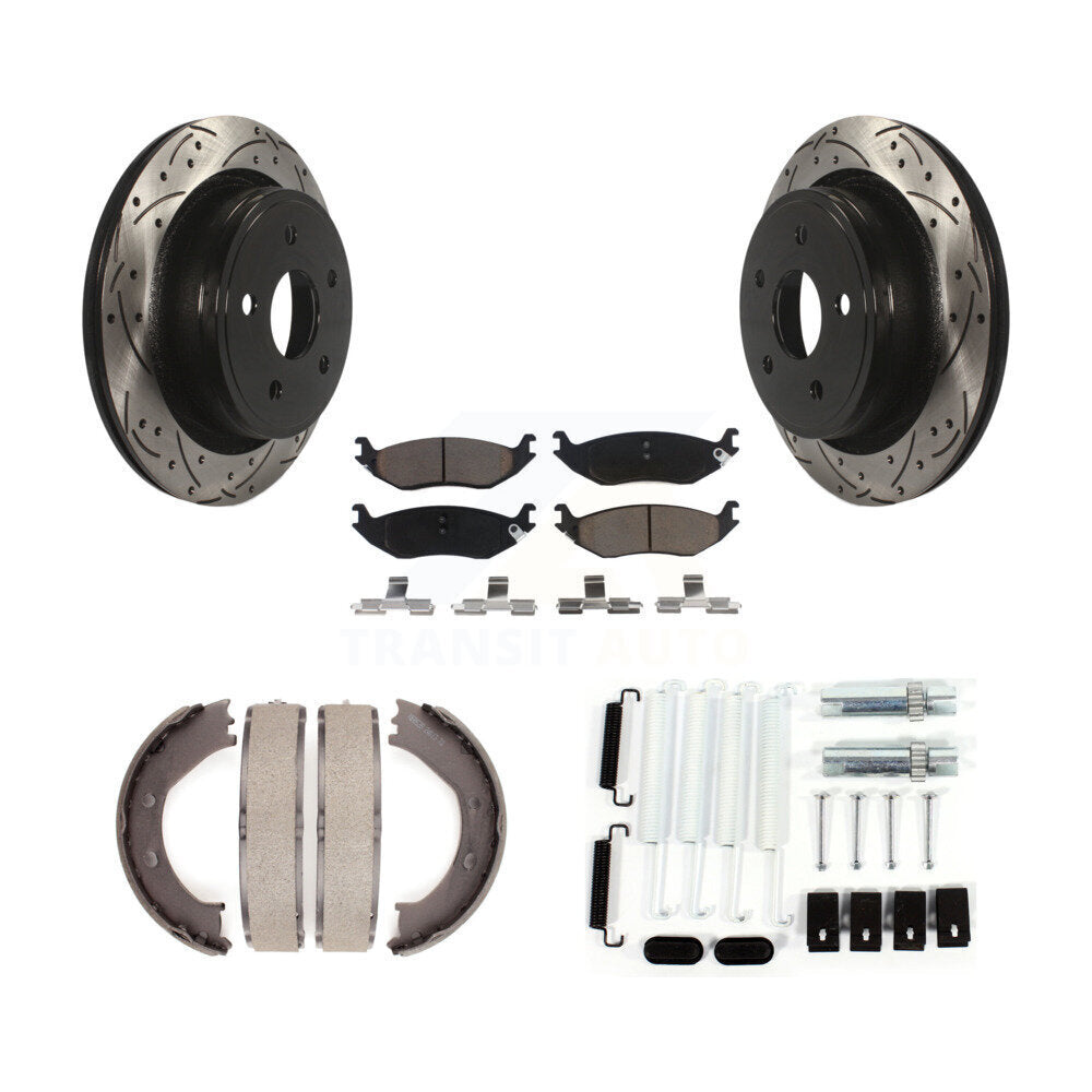Disque arrière, Rotors percés et fendus, plaquettes en céramique, Kit de quincaillerie pour chaussures de stationnement pour