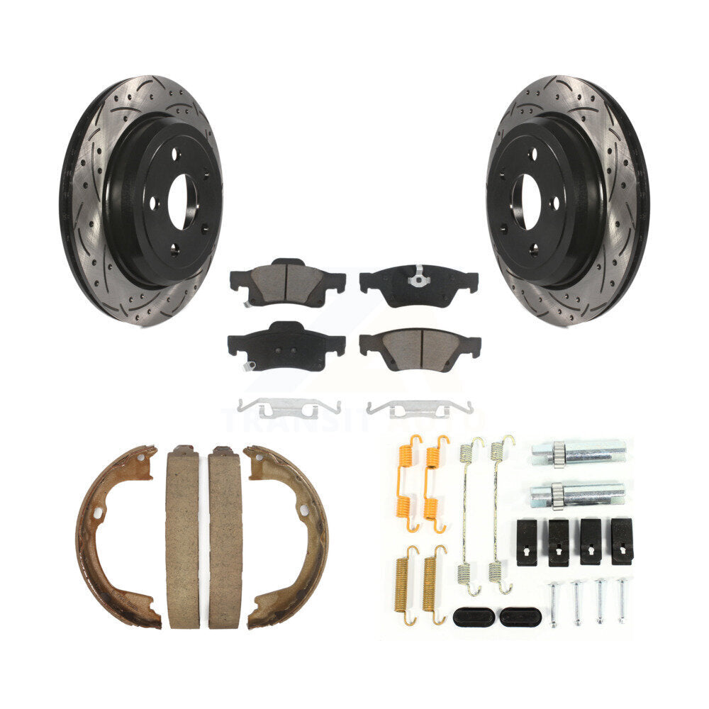 Disque arrière, Rotors percés et fendus, plaquettes en céramique, Kit de quincaillerie pour chaussures de stationnement pour