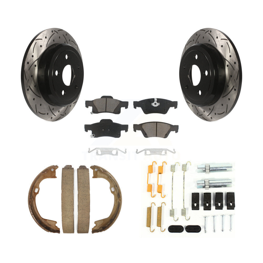 Disque arrière, Rotors percés et fendus, plaquettes en céramique, Kit de quincaillerie pour chaussures de stationnement pour