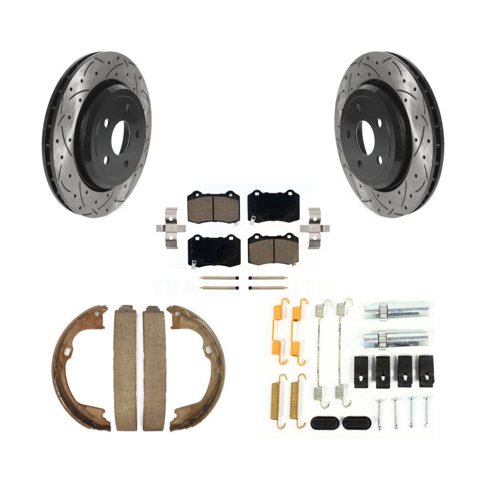 Disque arrière, Rotors percés et fendus, plaquettes en céramique, Kit de quincaillerie pour chaussures de stationnement pour