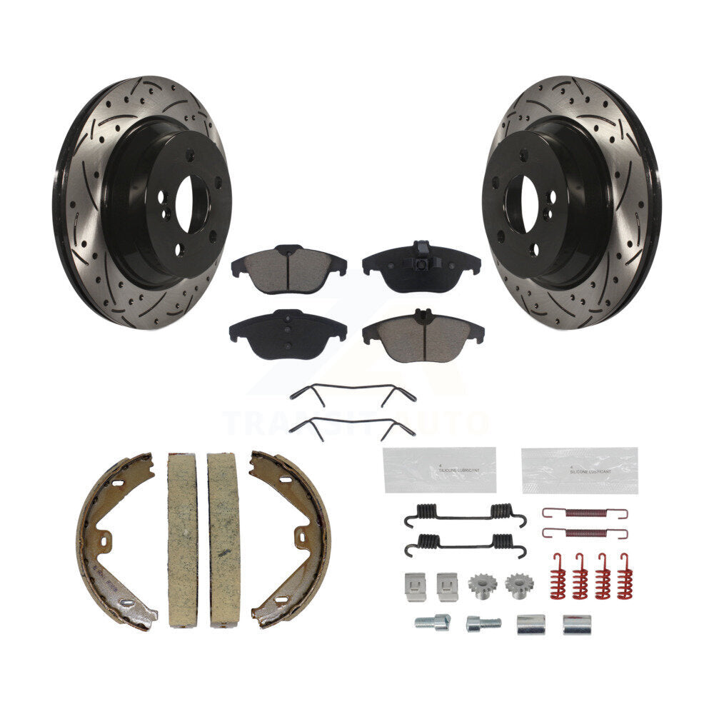 Disque arrière, Rotors percés et fendus, plaquettes en céramique, Kit de quincaillerie pour chaussures de stationnement pour