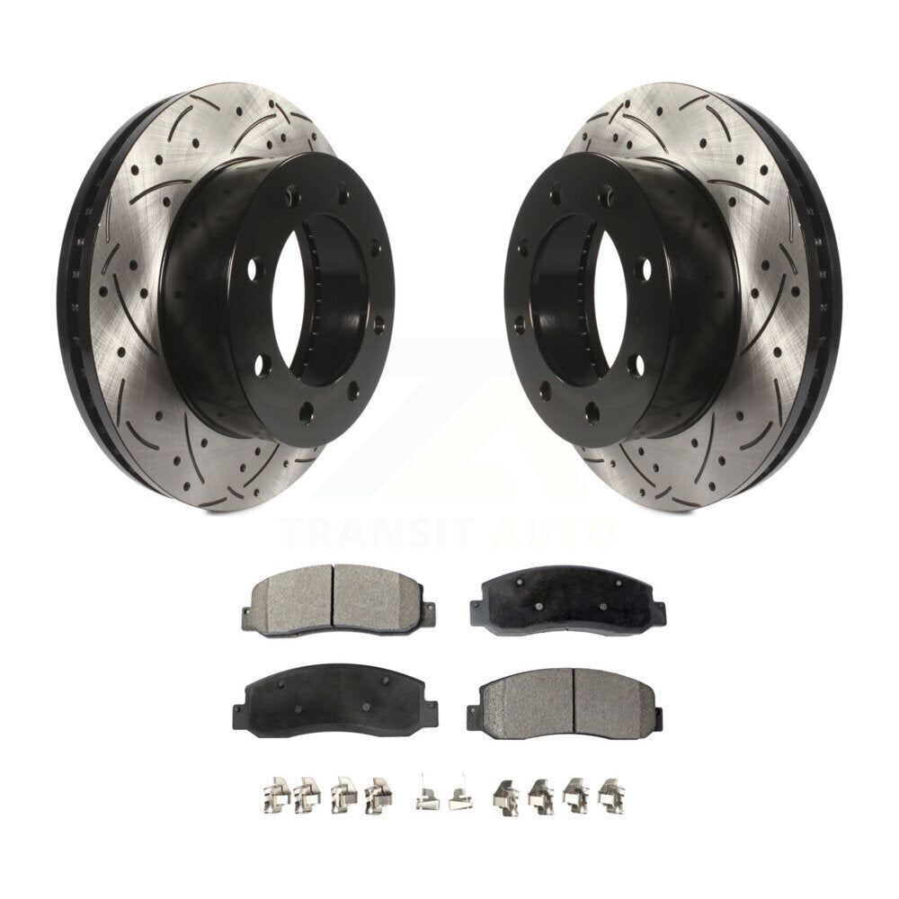 Rotor de frein à fente percée avant et Kit de plaquettes semi-métalliques pour Ford F-250 Super Dut