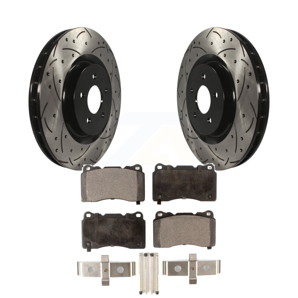 Kit de plaquettes semi-métalliques de rotors de frein à disque de fente de forage enduit avant pour Ford Mustang