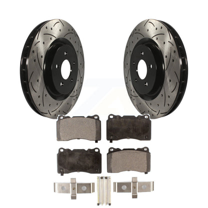 Kit de plaquettes semi-métalliques de rotors de frein à disque de fente de forage enduit avant pour Ford Mustang