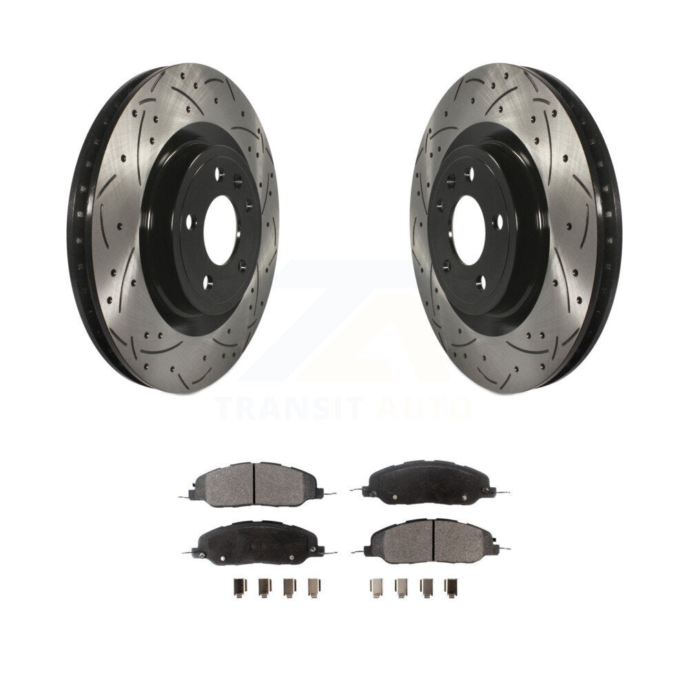 Kit de plaquettes semi-métalliques de rotors de frein à disque de fente de forage enduit avant pour Ford Mustang