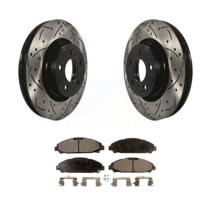 Kit de plaquettes semi-métalliques de rotors de frein à disque de fente de forage enduit avant pour Ford Mustang