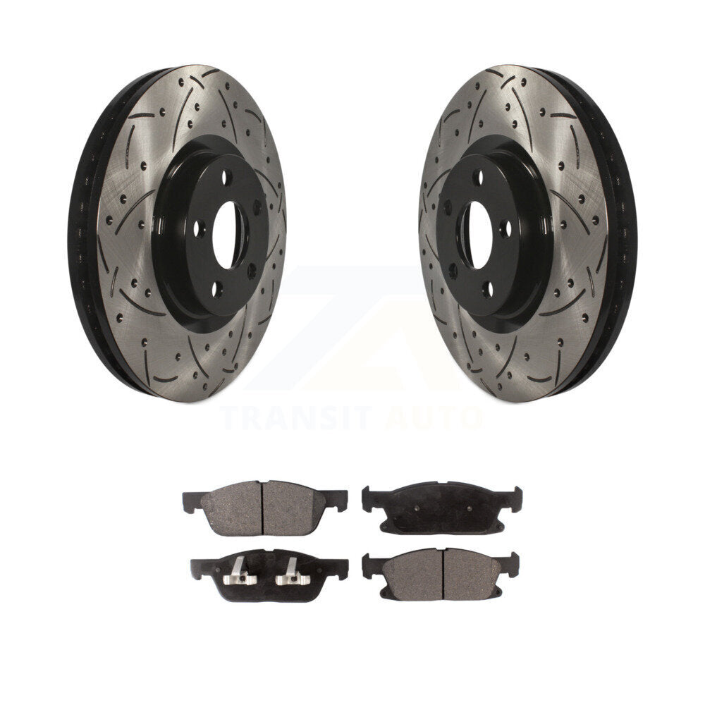 Rotor de frein à disque à fente percée avec revêtement avant et kit de plaquettes semi-métalliques pour Ford Edge