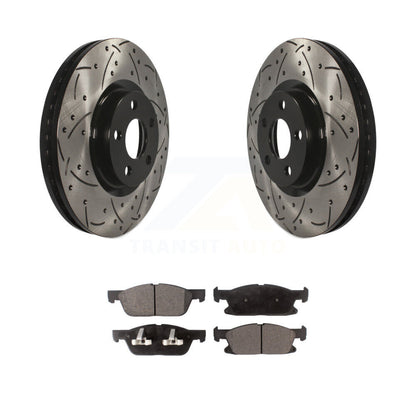 Rotor de frein à disque à fente percée avec revêtement avant et kit de plaquettes semi-métalliques pour Ford Edge