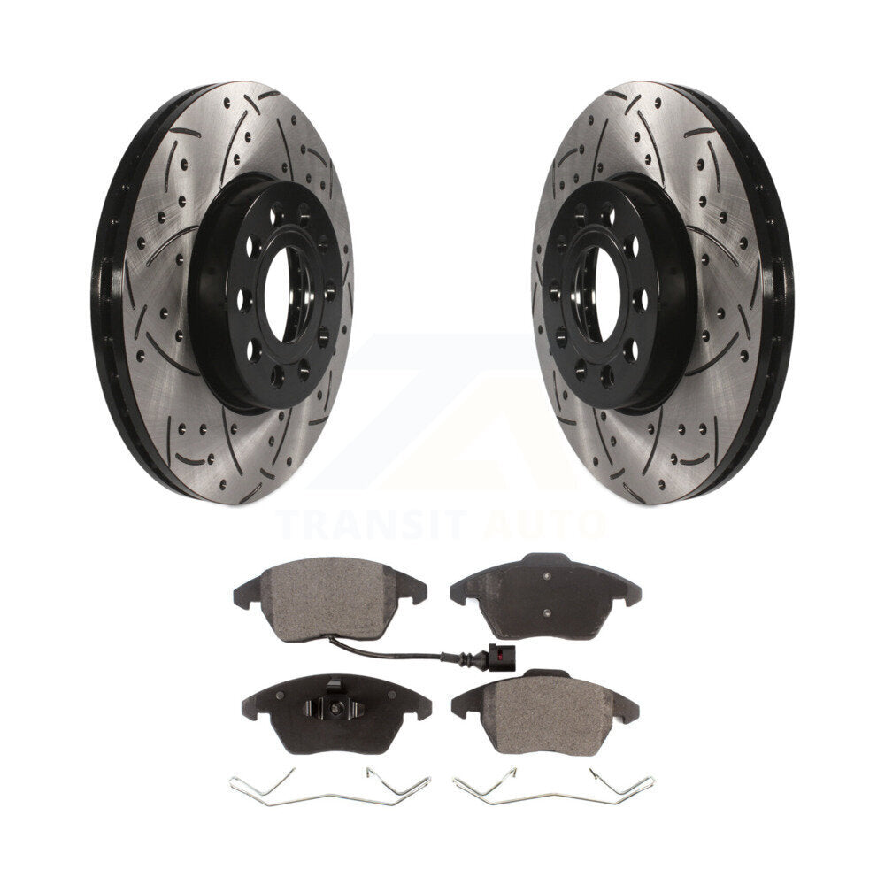 Kit de plaquettes semi-métalliques de Rotor de frein de fente de forage avant pour Volkswagen Jetta Golf Eo