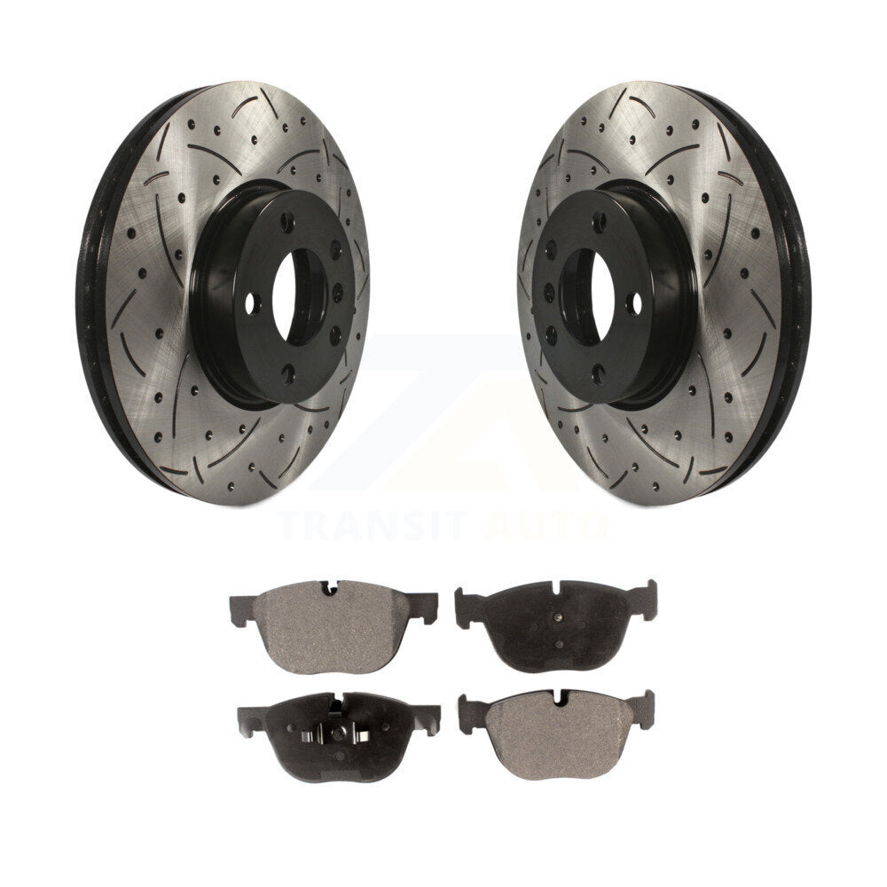 Rotor de frein à disque à fente percée avec revêtement avant et Kit de plaquettes semi-métalliques pour BMW X5 X