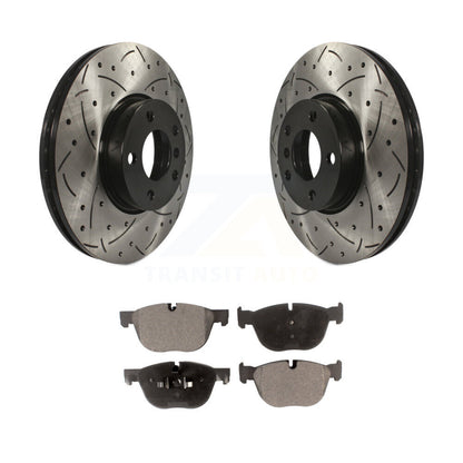 Rotor de frein à disque à fente percée avec revêtement avant et Kit de plaquettes semi-métalliques pour BMW X5 X