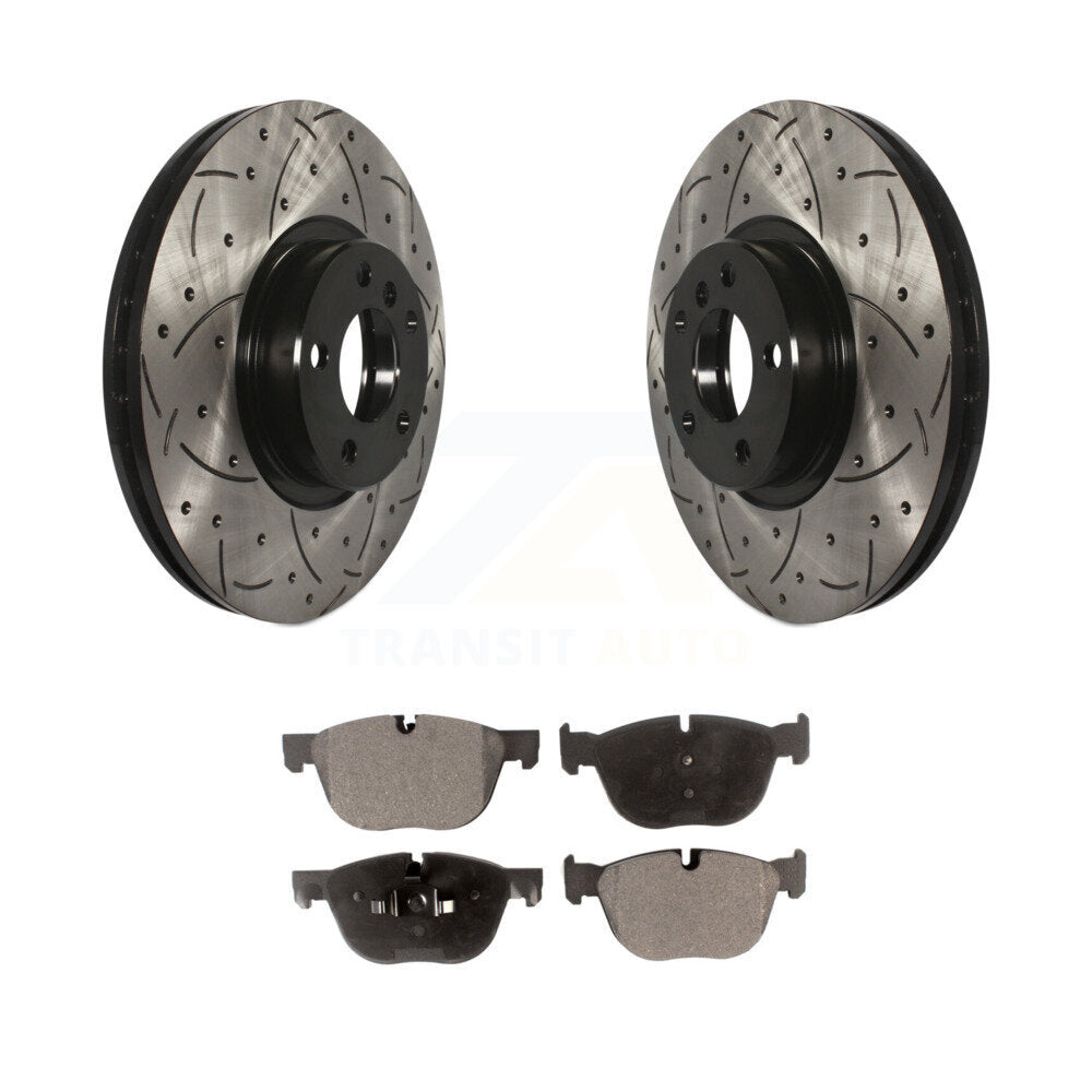 Rotor de frein à disque à fente percée avec revêtement avant et Kit de plaquettes semi-métalliques pour BMW X5 X