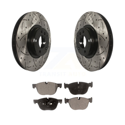 Rotor de frein à disque à fente percée avec revêtement avant et Kit de plaquettes semi-métalliques pour BMW X5 X