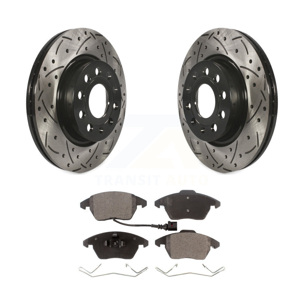Rotors de frein à fente avant percés, Kit de plaquettes semi-métalliques pour Volkswagen GTI Audi A