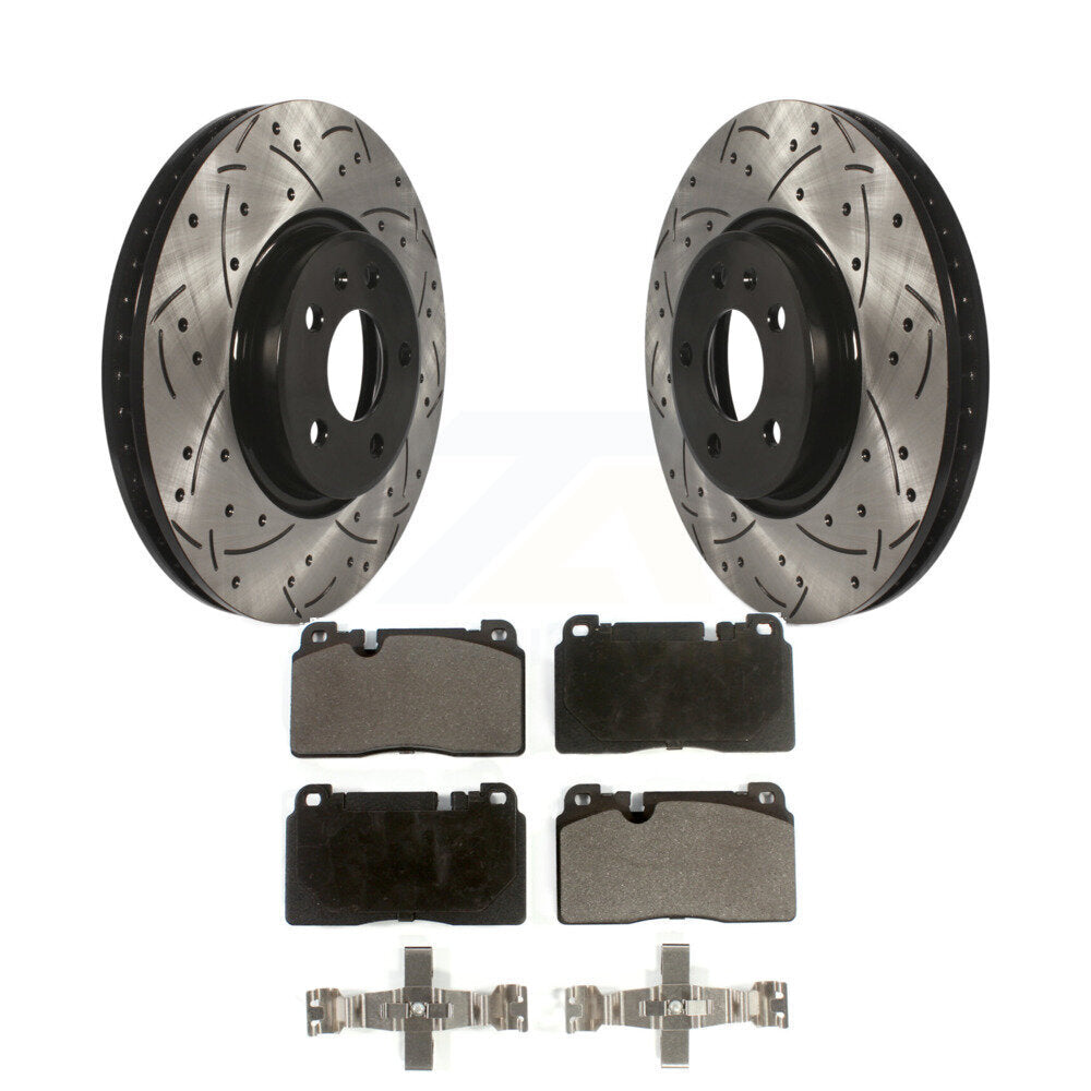 Kit de plaquettes semi-métalliques de rotors de frein à disque fendus percés à revêtement avant pour Audi Q
