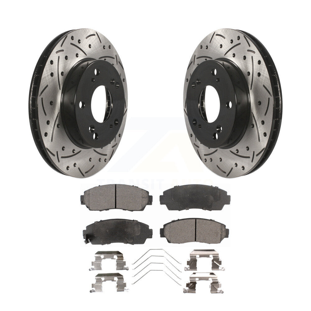 Kit de plaquettes semi-métalliques de Rotor de frein à disque à fente percée avec revêtement avant pour Honda Civi