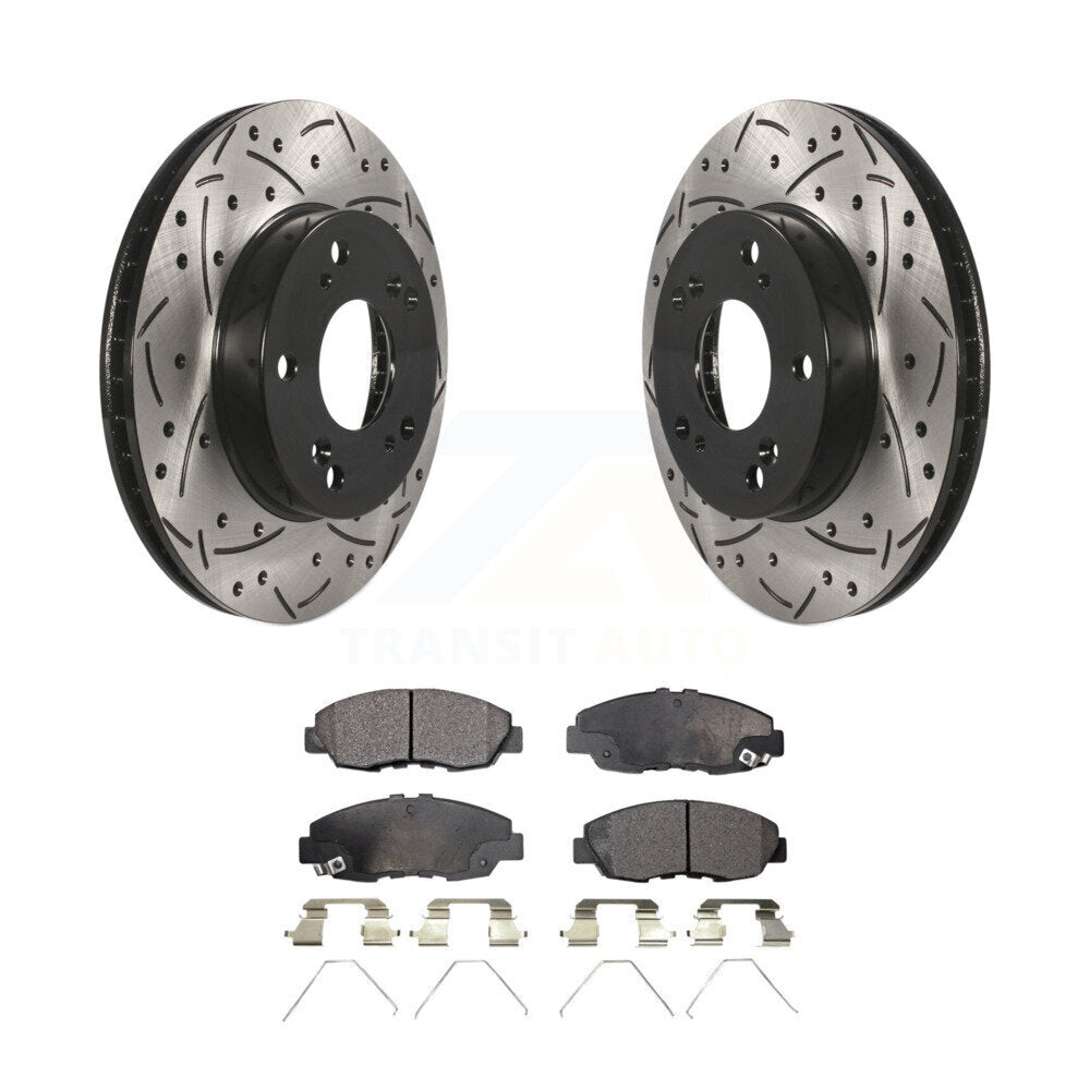 Kit de plaquettes semi-métalliques de Rotor de frein à disque à fente percée avec revêtement avant pour Honda Civi