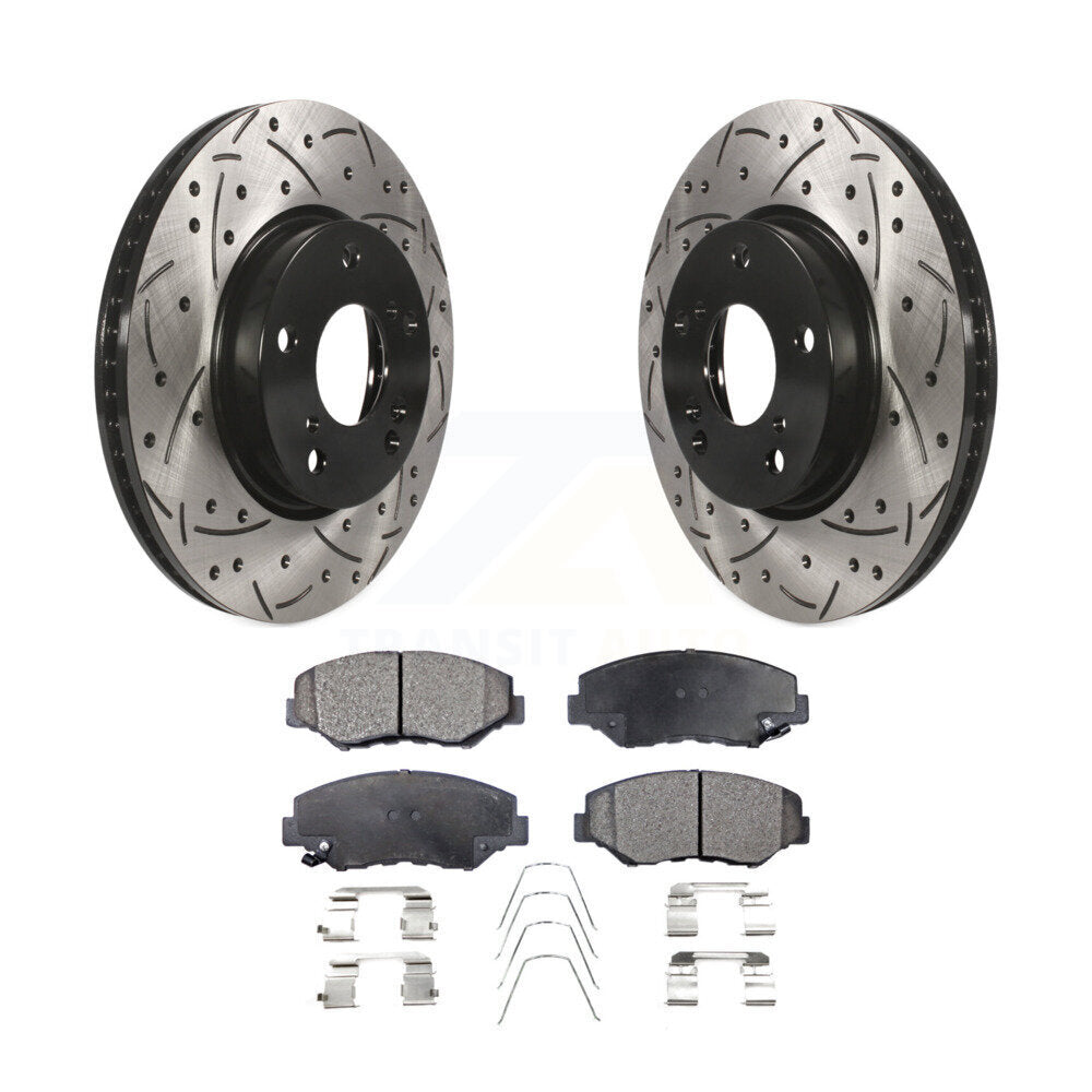 Kit de plaquettes semi-métalliques de Rotor de frein à disque à fente percée avec revêtement avant pour Honda Civi