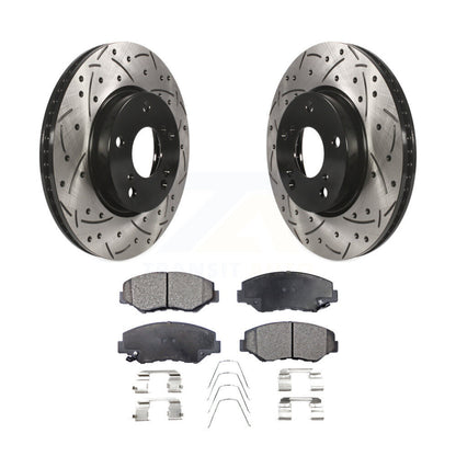 Kit de plaquettes semi-métalliques de Rotor de frein à disque à fente percée avec revêtement avant pour Honda Civi
