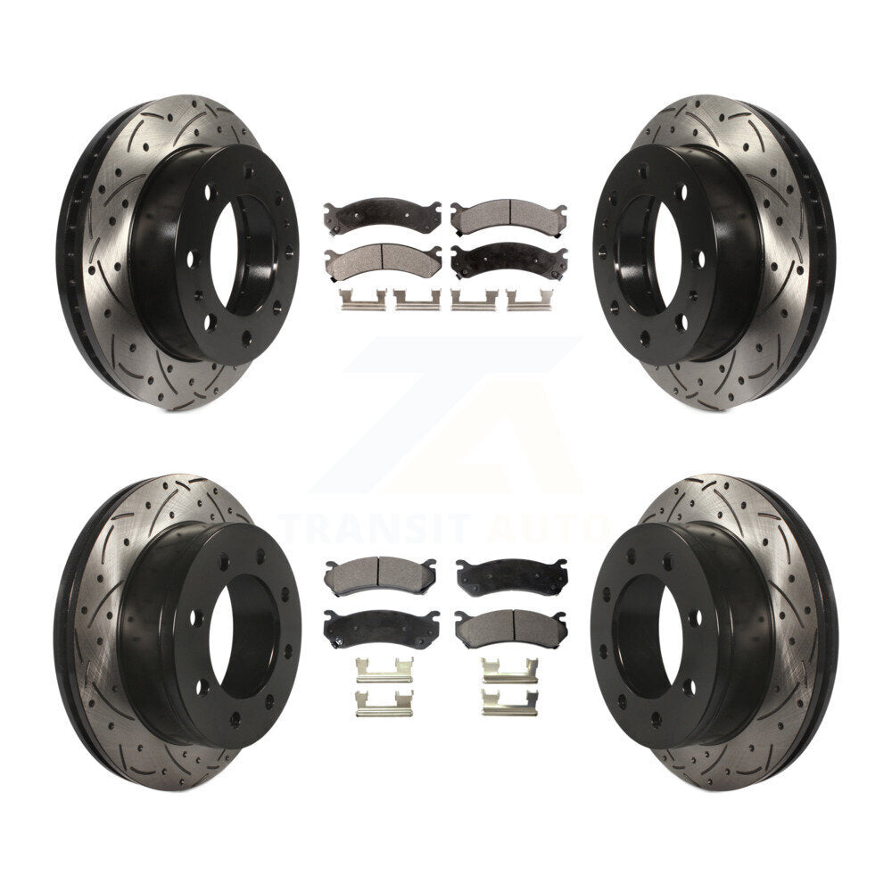 Kit de plaquettes semi-métalliques de Rotor de frein de fente de forage avant et arrière pour Chevrolet GMC Sierr