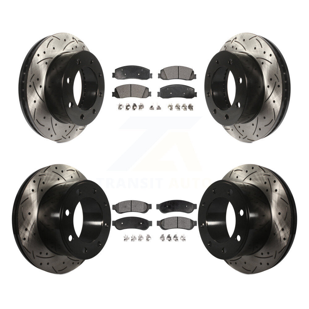 Kit de plaquettes semi-métalliques de Rotor de frein de fente de forage avant et arrière pour Ford F-350 Super 4W