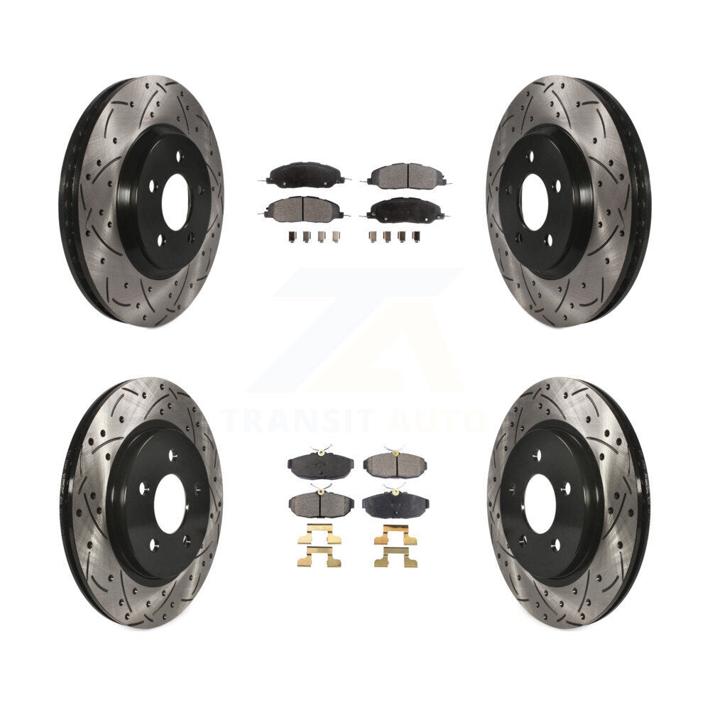 Rotors de frein à disque à fente avant et arrière, Kit de plaquettes semi-métalliques pour Ford Mustang