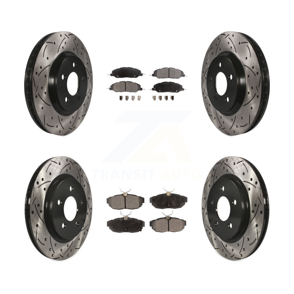 Rotors de frein à disque à fente avant et arrière, Kit de plaquettes semi-métalliques pour Ford Mustang