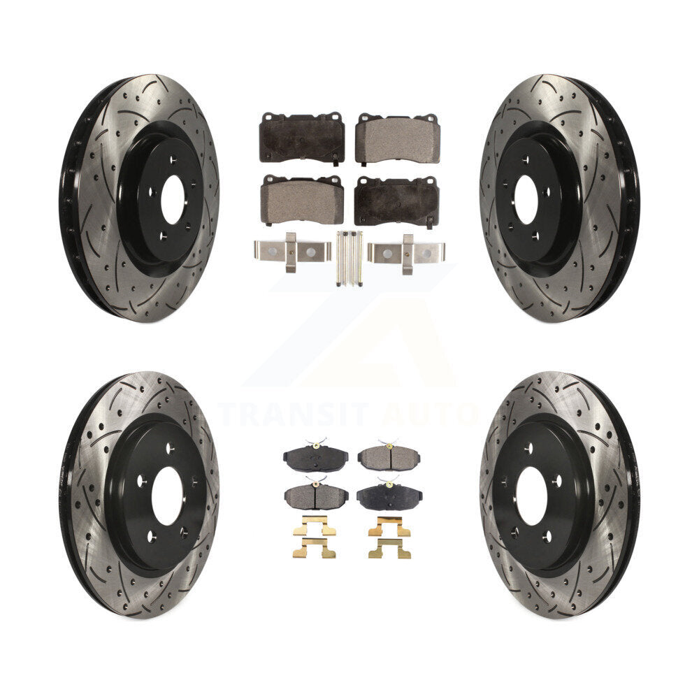 Rotors de frein à disque à fente avant et arrière, Kit de plaquettes semi-métalliques pour Ford Mustang