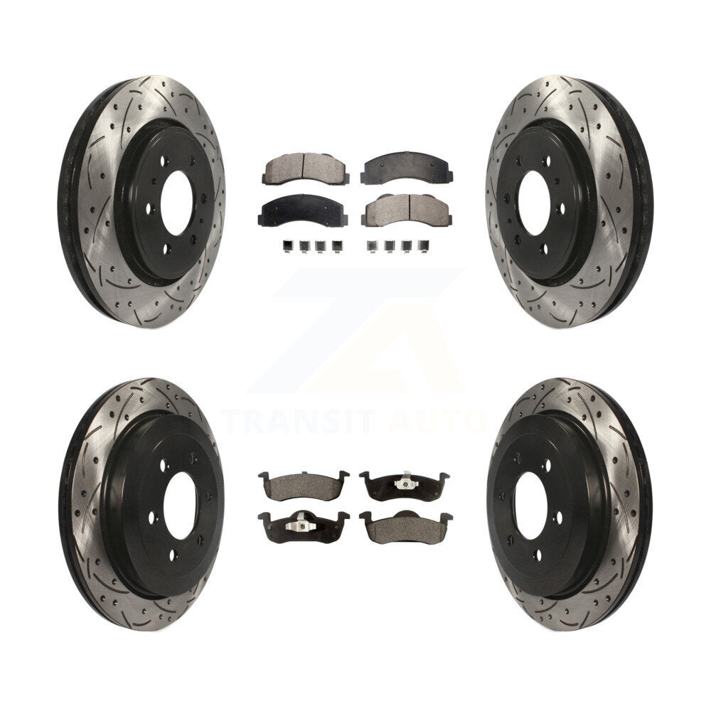Kit de plaquettes semi-métalliques de Rotor de frein à disque de fente de forage avant et arrière pour Ford Expeditio