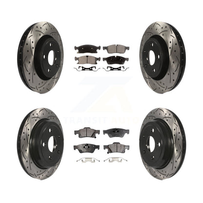 Rotor de frein à disque fendu percé à revêtement avant arrière et kit de plaquettes semi-métalliques pour