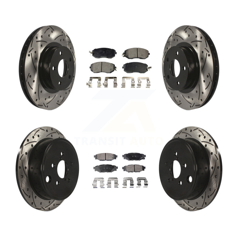 Kit de plaquettes semi-métalliques de rotors de frein à disque de fente de forage avant et arrière pour Subaru Imprez