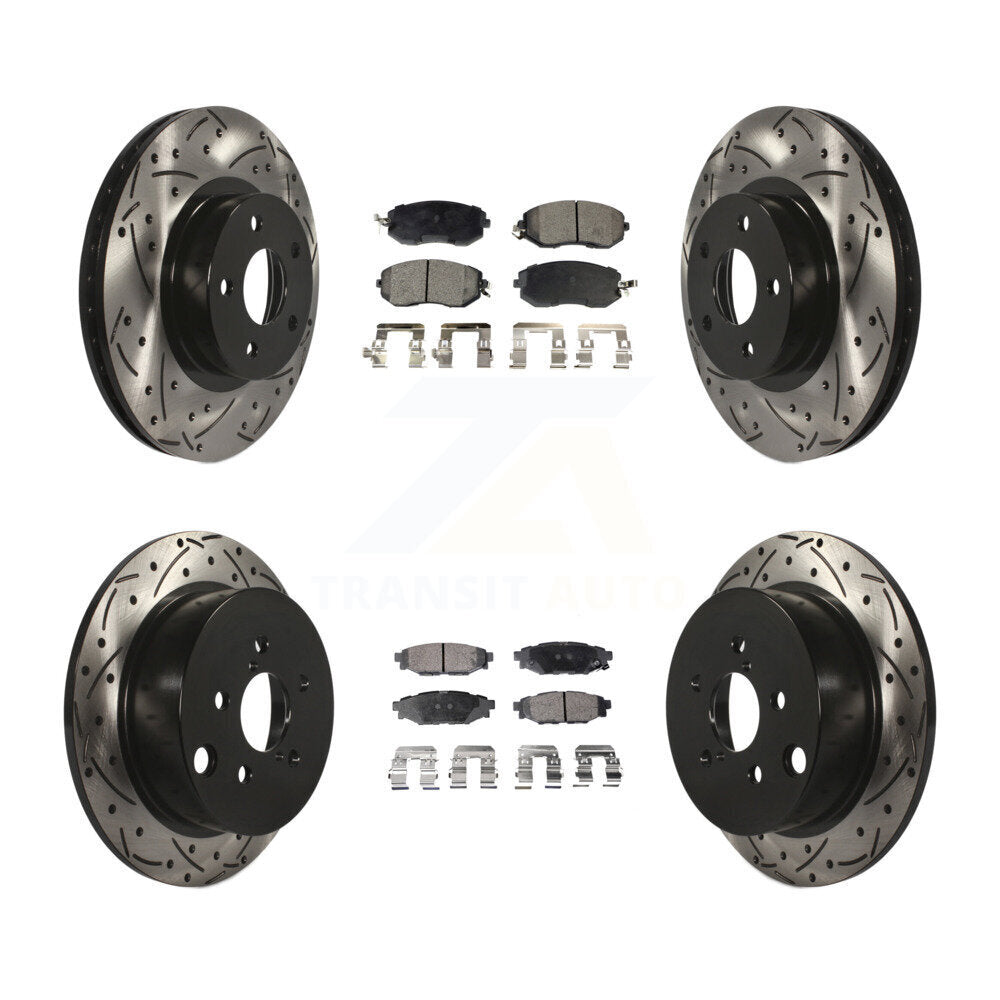 Kit de plaquettes semi-métalliques de rotors de frein à disque de fente de forage avant et arrière pour Subaru Imprez