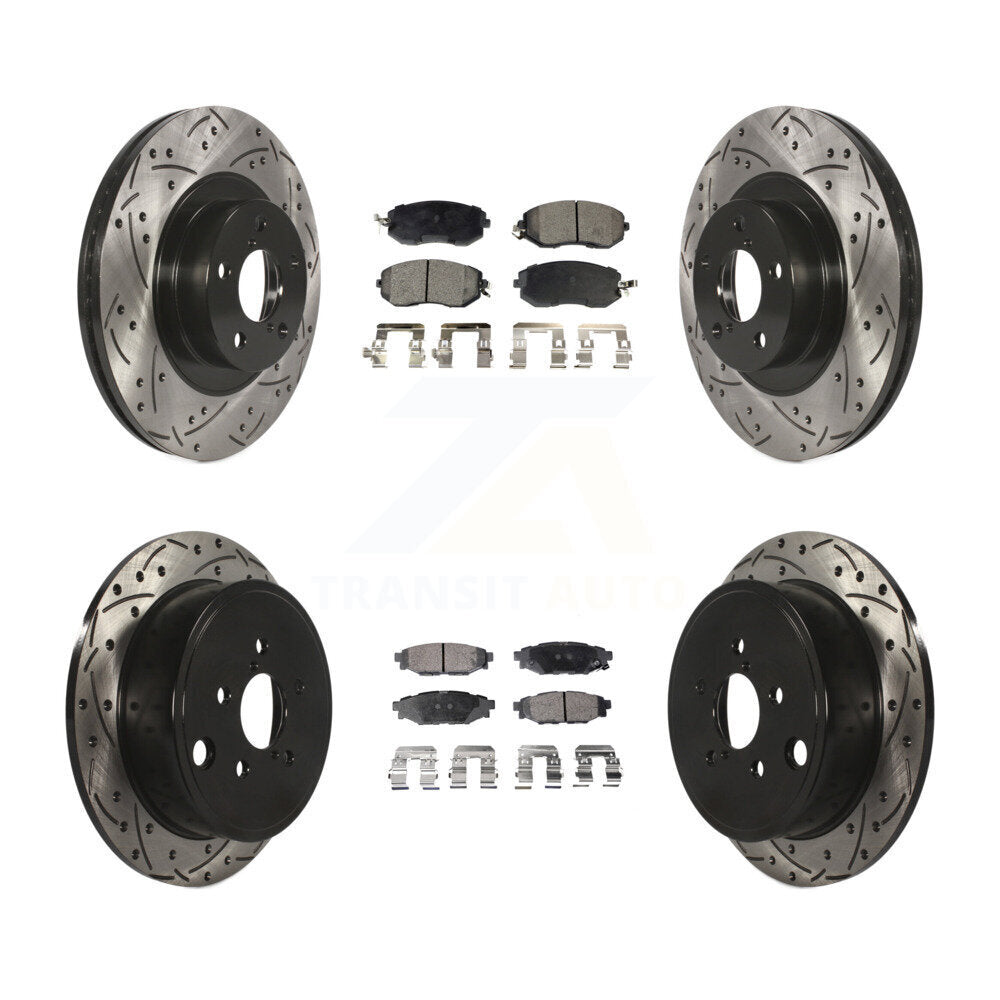 Kit de plaquettes semi-métalliques de rotors de frein à disque de fente de forage avant et arrière pour Subaru Imprez