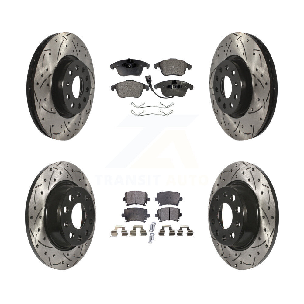 Kit de plaquettes semi-métalliques de Rotor de frein de fente de forage avant et arrière pour Volkswagen Tiguan Q