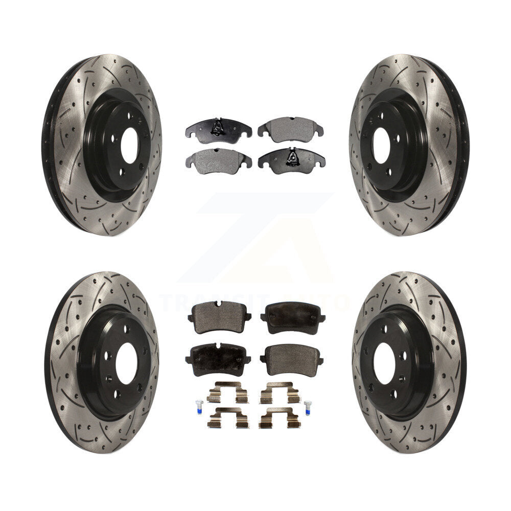 Kit de plaquettes semi-métalliques de rotors de frein à disque de fente de forage avant et arrière pour Audi A