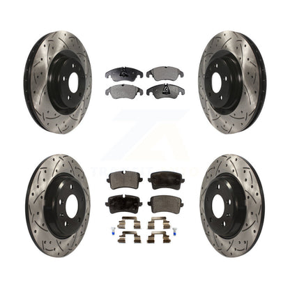 Kit de plaquettes semi-métalliques de rotors de frein à disque de fente de forage avant et arrière pour Audi A