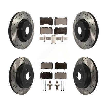 Rotor de frein à disque fendu percé à revêtement avant arrière et kit de plaquettes semi-métalliques pour