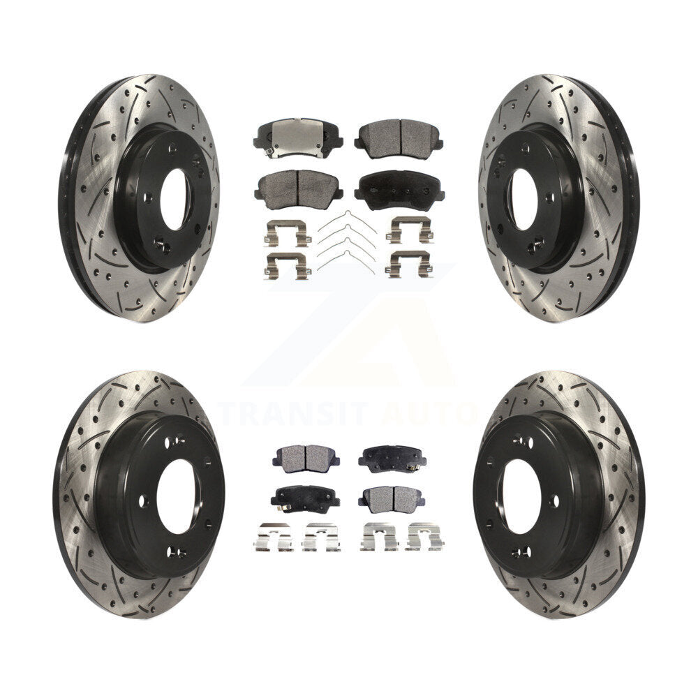 Kit de plaquettes semi-métalliques de Rotor de frein de fente de forage avant et arrière pour Kia Forte Hyundai G