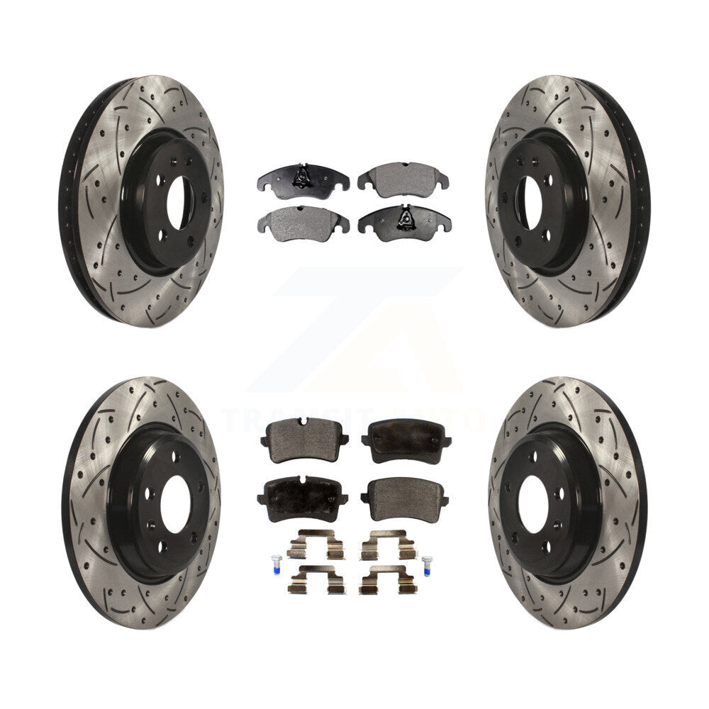 Kit de plaquettes semi-métalliques de rotors de frein à disque de fente de forage avant et arrière pour Audi A